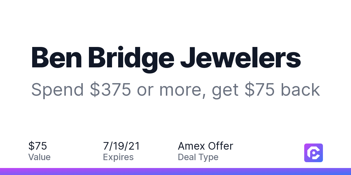 Ben Bridge Jewelers Spend 375 or more, get 75 back CardPointers