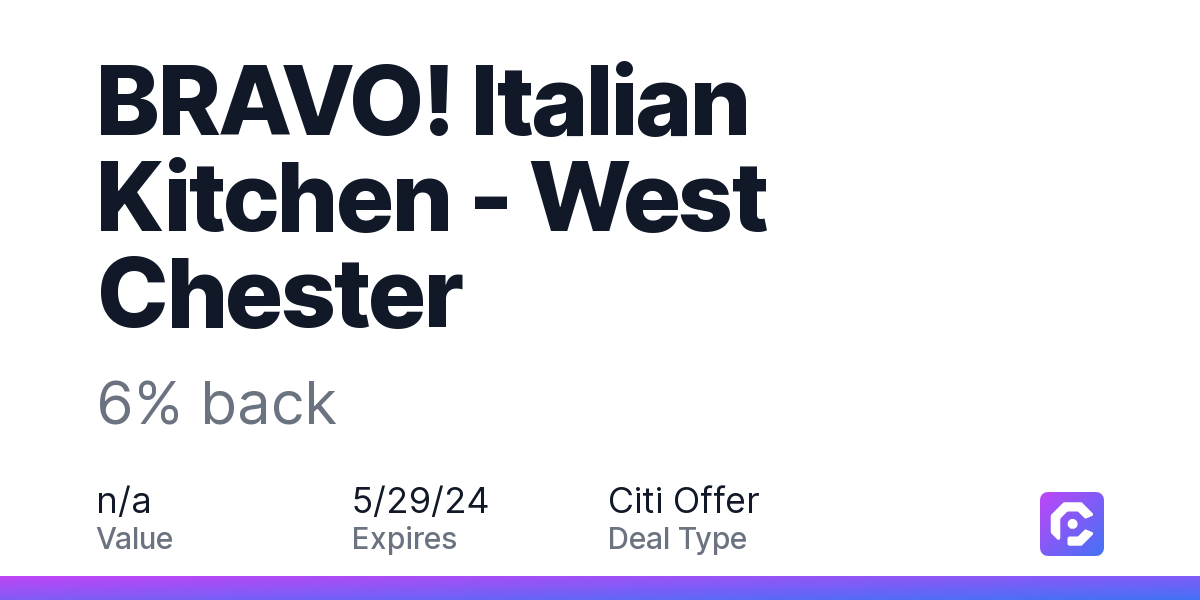 BRAVO! Italian Kitchen West Chester 6 back CardPointers