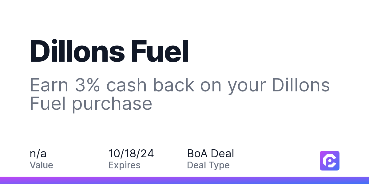 Dillons Fuel Earn 3 cash back on your Dillons Fuel purchase CardPointers