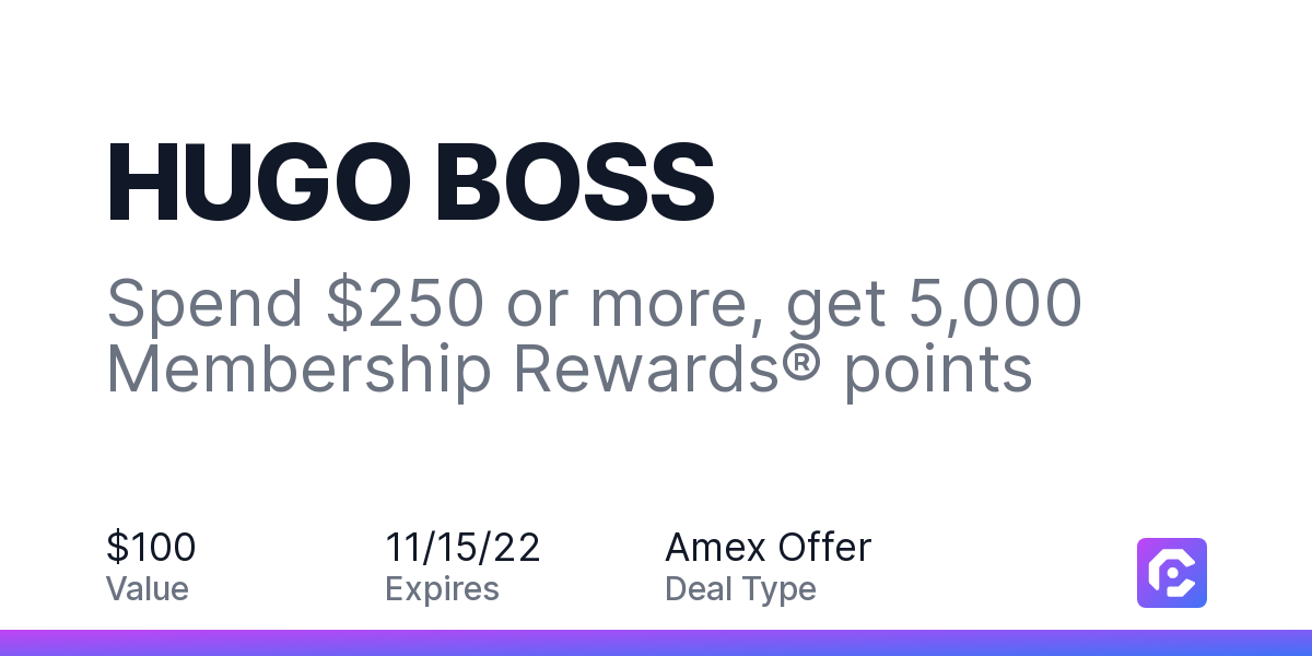 HUGO BOSS Spend 250 or more get 5 000 Membership Rewards