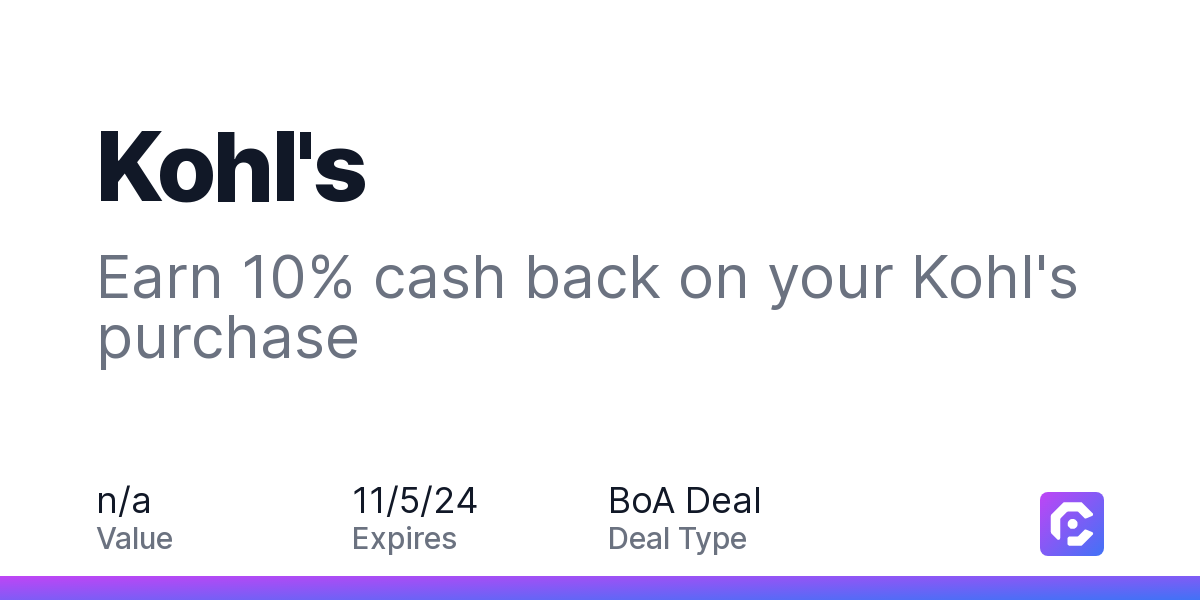 Kohl's Earn 10 cash back on your Kohl's purchase CardPointers