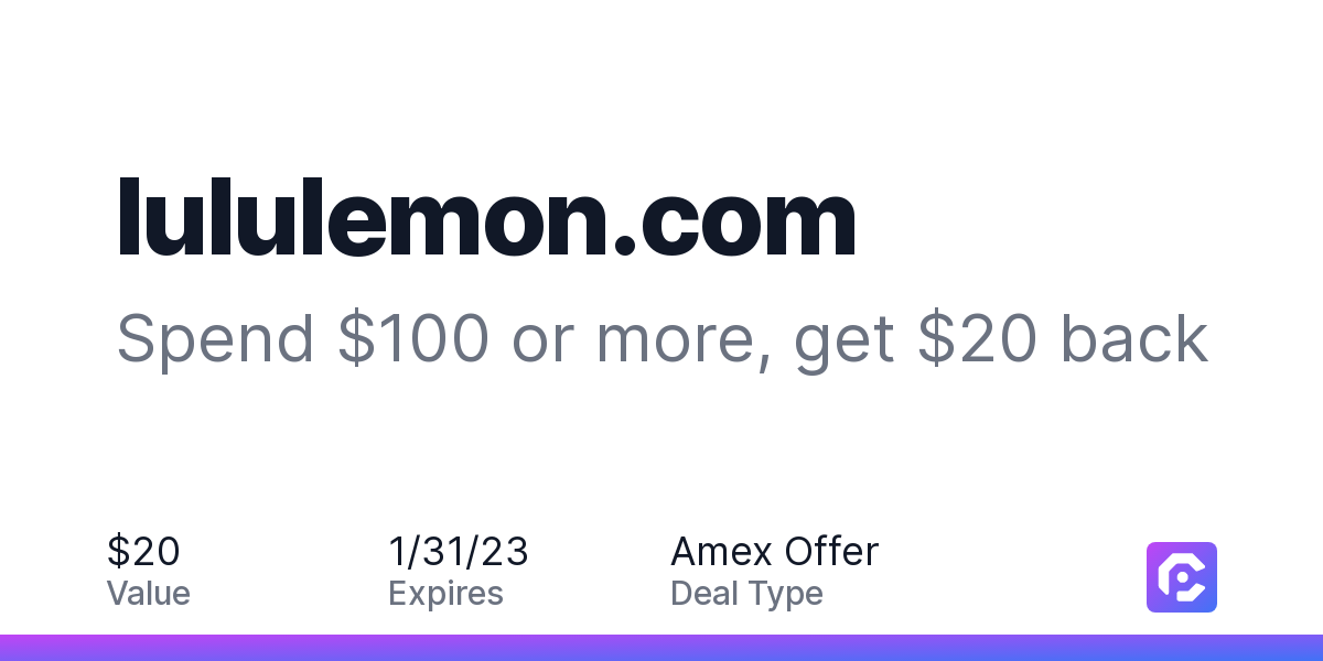 lululemon.com: Spend $100 or more, get $20 back