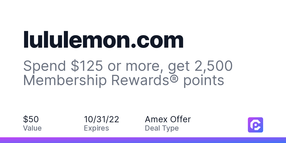lululemon.com: Spend $125 or more, get 2,500 Membership Rewards® points