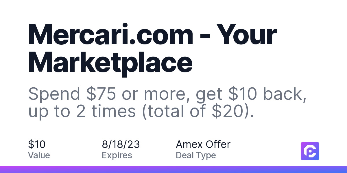 Mercari.com - Your Marketplace: Spend $75 or more, get $10 back