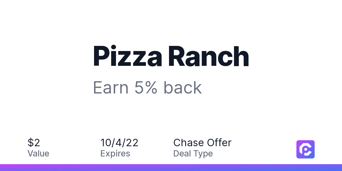 Pizza Ranch Earn 5 back CardPointers