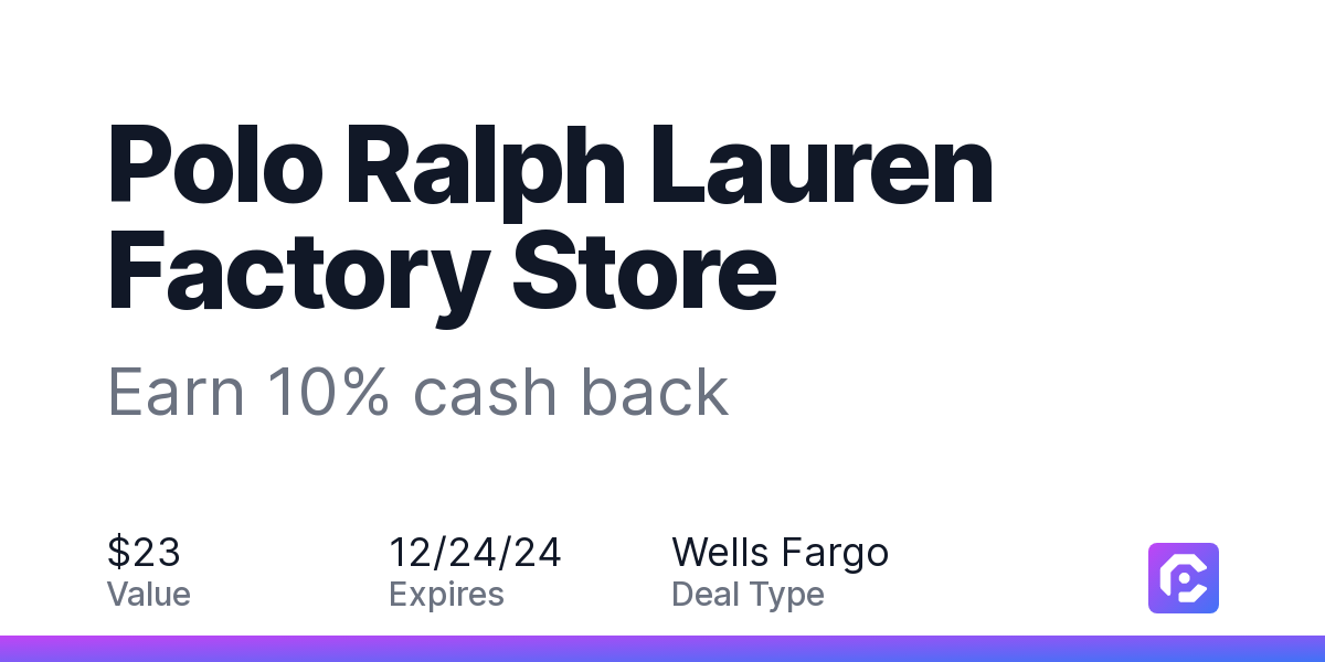 Polo Ralph Lauren Factory Store Earn 10 cash back CardPointers