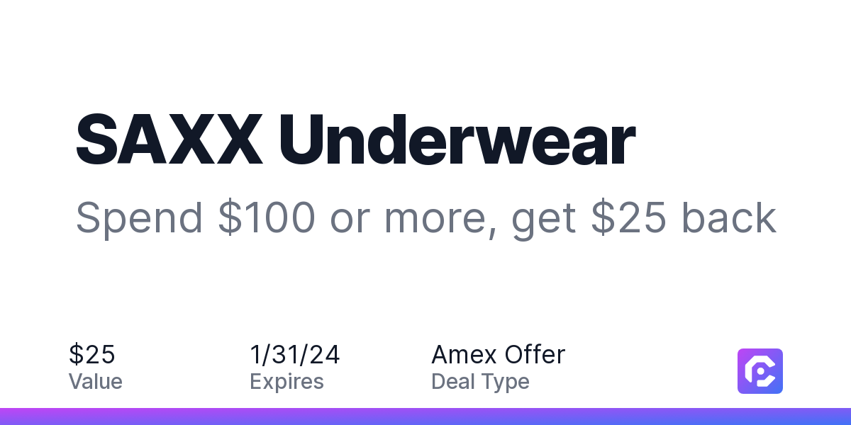 SAXX Underwear Spend 100 or more get 25 back CardPointers