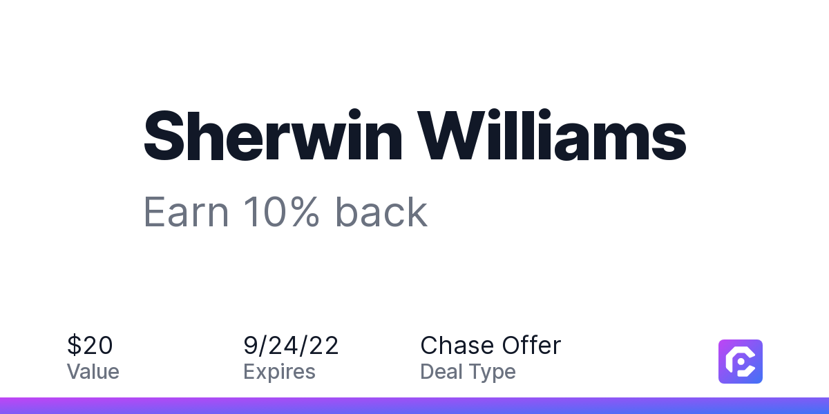 Sherwin Williams Earn 10 back CardPointers