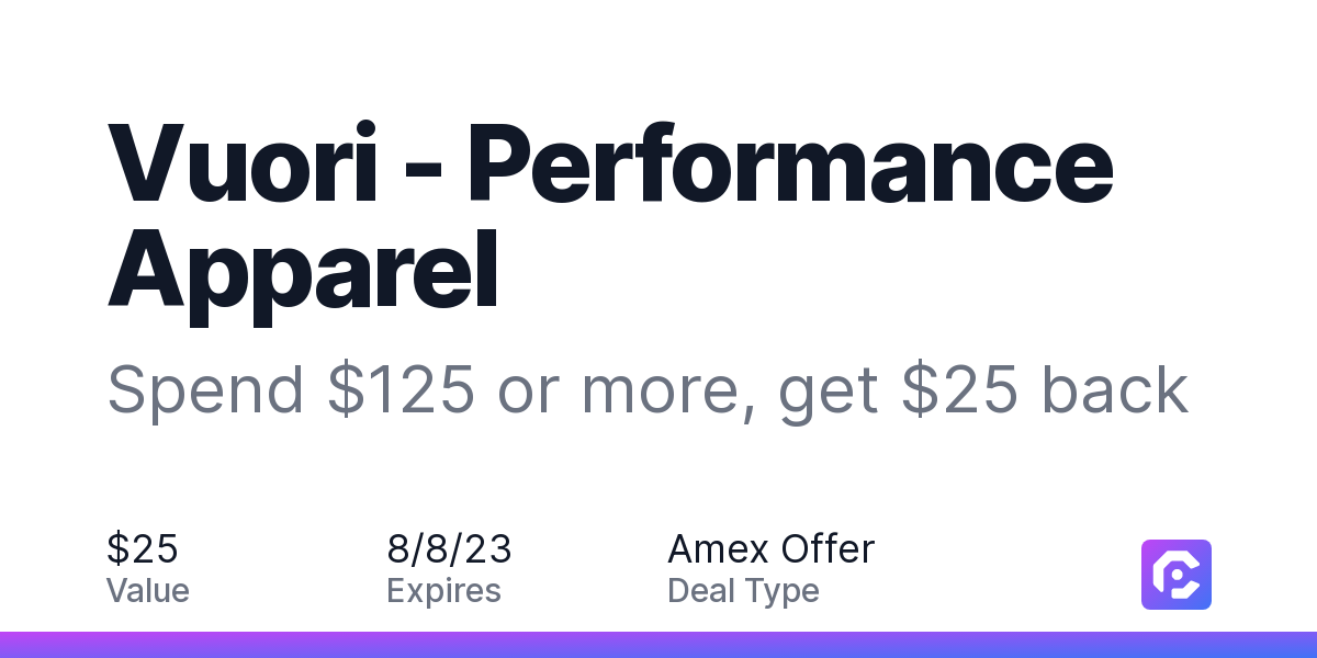 Vuori - Performance Apparel: Spend $125 or more, get $25 back