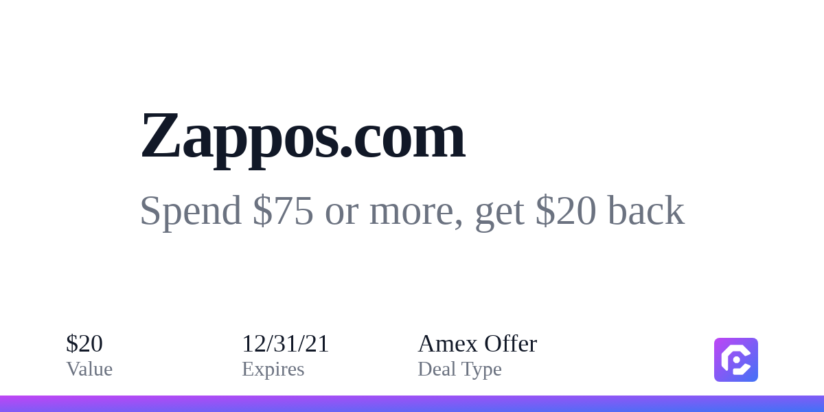 Zappos Spend 75 or more get 20 back CardPointers