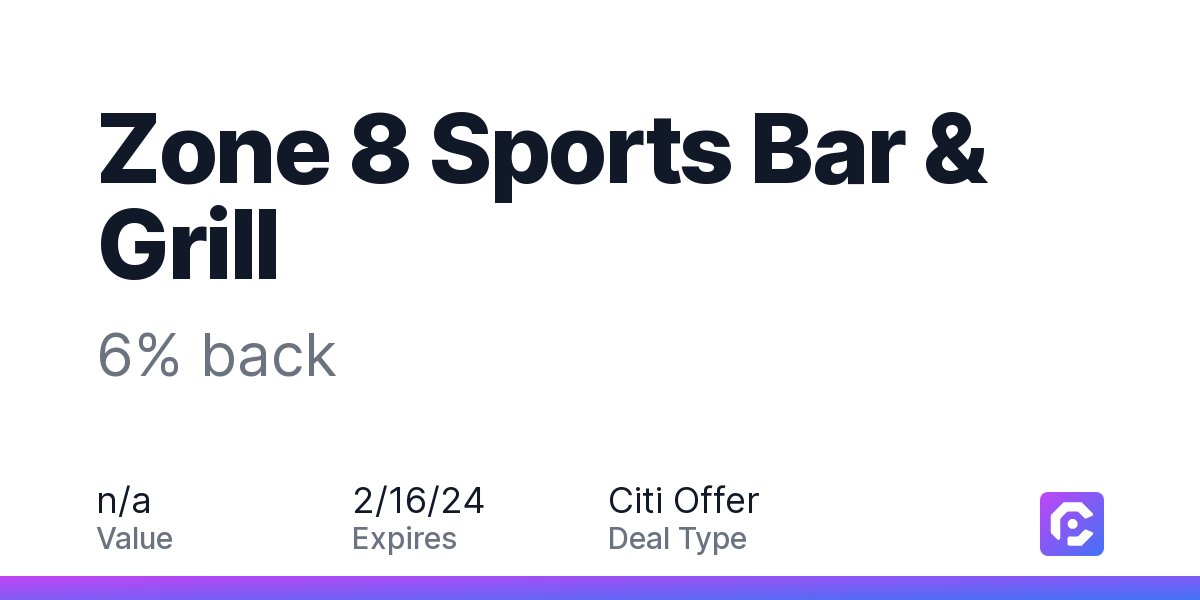 Zone 8 Sports Bar & Grill 6 back CardPointers